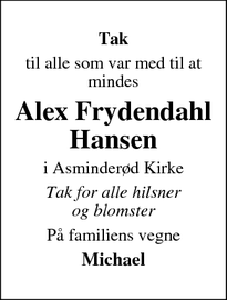 Taksigelsen for Alex Frydendahl
Hansen - Fredensborg