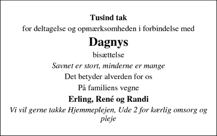 Dødsannoncen for Dagnys - Grindsted