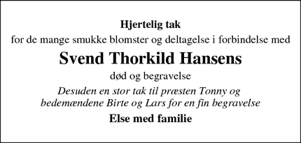 Taksigelsen for Svend Thorkild Hansens - Rudkøbing