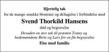 Taksigelsen for Svend Thorkild Hansens - Rudkøbing