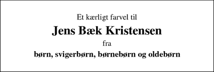 Dødsannoncen for Jens Bæk Kristensen - Svendborg