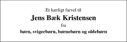Dødsannoncen for Jens Bæk Kristensen - Svendborg