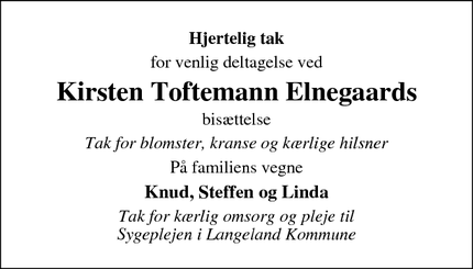 Taksigelsen for Kirsten Toftemann Elnegaard - Bagenkop