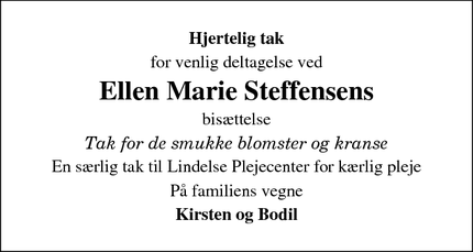 Taksigelsen for Ellen Marie Steffensens - Fodslette