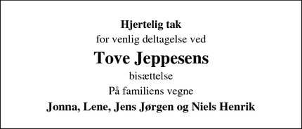Taksigelsen for Tove Jeppesens - Gørding