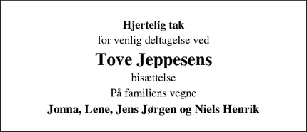 Taksigelsen for Tove Jeppesens - Gørding