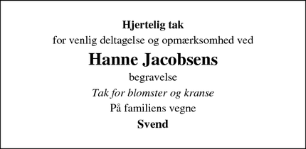 Taksigelsen for Hanne Jacobsens - Gørding