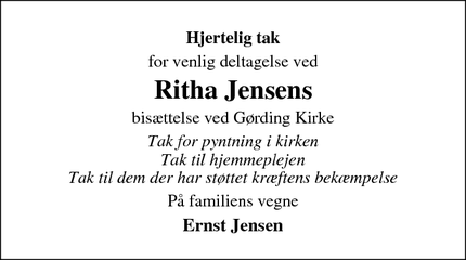 Taksigelsen for Ritha Jensens - Gørding