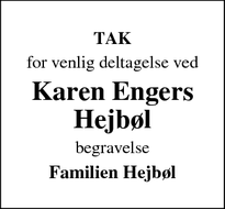 Taksigelsen for Karen Engers
Hejbøl - Bramming