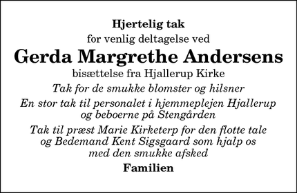 Taksigelsen for Gerda Margrethe Andersens - Dronninglund