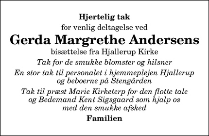 Taksigelsen for Gerda Margrethe Andersens - Dronninglund