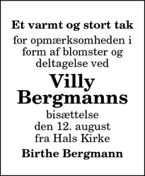 Taksigelsen for Villy
Bergmanns - Hals