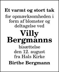 Taksigelsen for Villy
Bergmanns - Hals