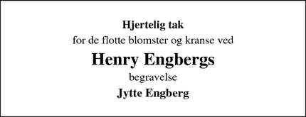 Taksigelsen for  Henry Engbergs - Fredericia