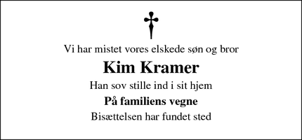 Dødsannoncen for Kim Kramer - Fredericia