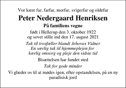 Dødsannoncen for Peter Nedergaard Henriksen - Løsning