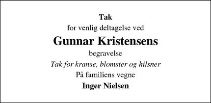 Taksigelsen for Gunnar Kristensens - Børkop