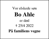 Dødsannoncen for Bo Ahle - Fredericia