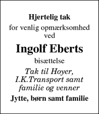 Taksigelsen for Ingolf Eberts - 7000 Fredericia.