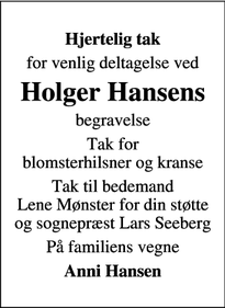 Taksigelsen for Holger Hansens - Taulov