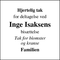 Taksigelsen for Inge Isaksens - Esbjerg 