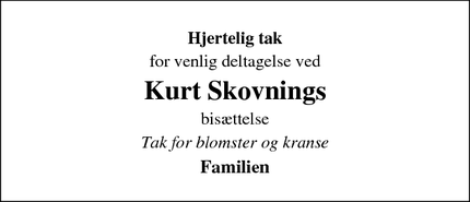 Dødsannoncen for Kurt Skovnings - Esbjerg