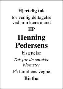 Taksigelsen for Henning
Pedersens - Esbjerg