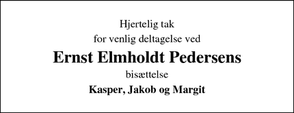 Taksigelsen for Ernst Elmholdt Pedersens  - Esbjerg