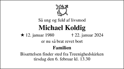 Dødsannoncen for Michael Koldig - Esbjerg