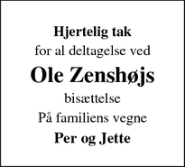 Taksigelsen for Ole Zenshøjs - Faaborg