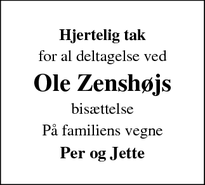 Taksigelsen for Ole Zenshøjs - Faaborg