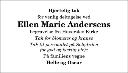 Taksigelsen for Ellen Marie Andersens - Fjerritslev