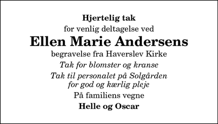 Taksigelsen for Ellen Marie Andersens - Fjerritslev