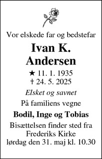 Dødsannoncen for Ivan K. Andersen - Frederiks