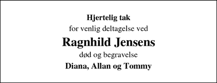 Taksigelsen for Ragnhild Jensens - Grindsted