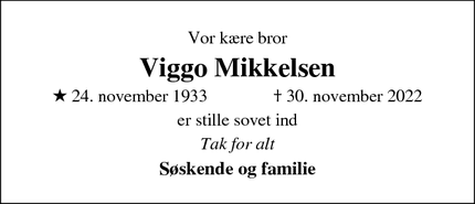 Dødsannoncen for Viggo Mikkelsen - Sønder Omme