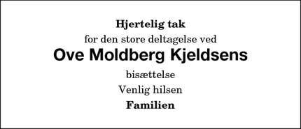 Taksigelsen for Ove Moldberg Kjeldsens - Eskilstrup