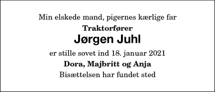 Dødsannoncen for Jørgen Juhl - Købelev