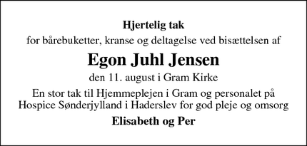 Taksigelsen for Egon Juhl Jensen - Gram