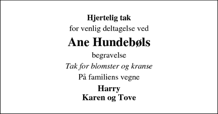 Taksigelsen for Ane Hundebøls - Roost