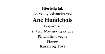 Taksigelsen for Ane Hundebøls - Roost