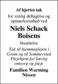 Taksigelsen for Niels Schack Boisen - Toftlund