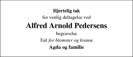 Taksigelsen for Alfred Arnold Pedersens - Nr. Nærå