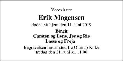 Dødsannoncen for Erik Mogensen - Otterup