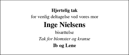 Taksigelsen for Inge Nielsens  - Næstved