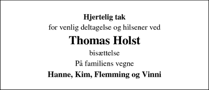 Dødsannoncen for  Thomas Holst - Højby sjælland