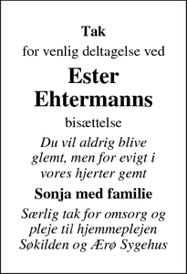 Taksigelsen for Ester
Ehtermanns - 5960 Marstal