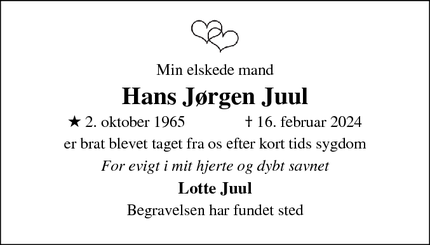 Dødsannoncen for Hans Jørgen Juul - Frederikssund