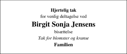 Taksigelsen for Birgit Sonja Jensens - Slagelse