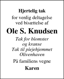 Taksigelsen for Ole S. Knudsen - Kolding